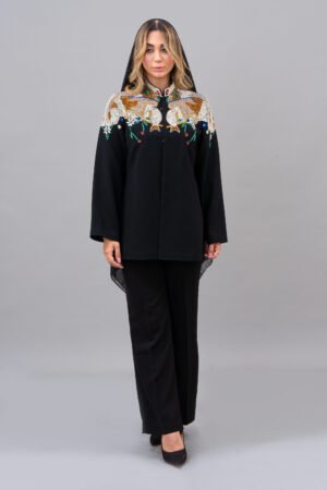 مانتو مجلسی کرپ جواهر عاج مدل 2474-164